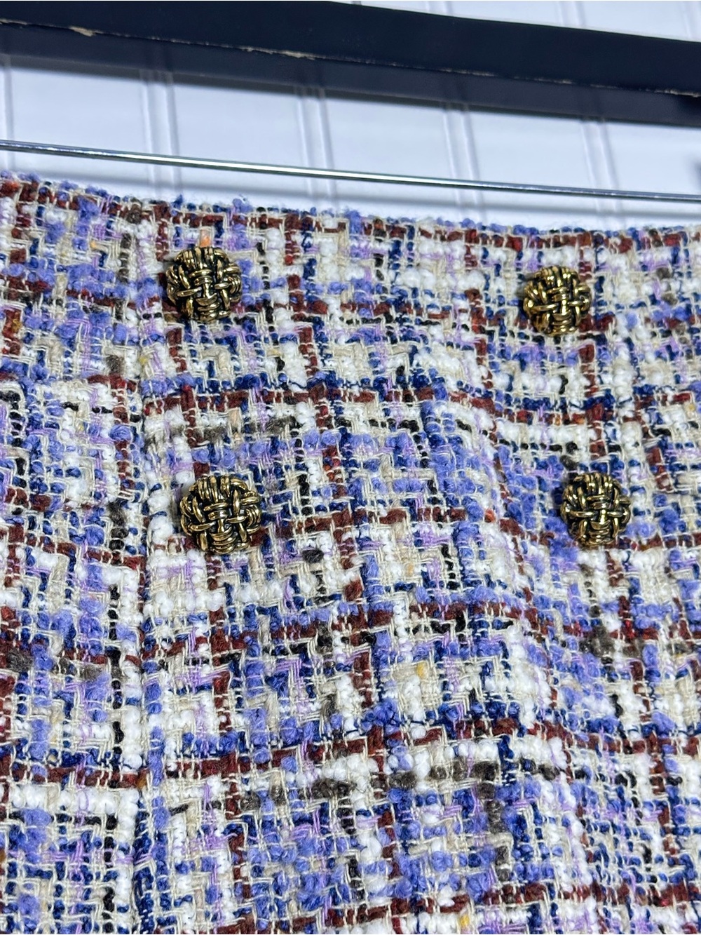 Ba&sh Texas Tweed Mini Skirt in a multicolor 40 woven design 1960s retro - Picture 7 of 14